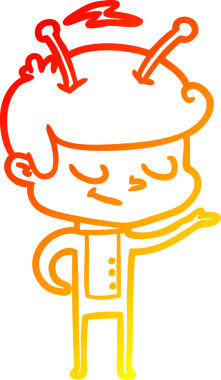 Bir insan tarafından çizilmiş dost canlısı bir uzay adamının sıcak çizgi çizimi