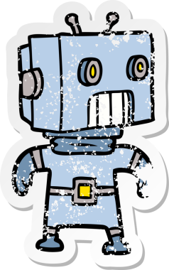 Bir insan tarafından çizilmiş karikatür robotunun sıkıntılı çıkartması.