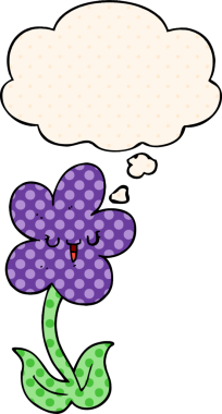 Çizgi roman tarzında bir insan tarafından çizilmiş neşeli yüzlü çizgi film çiçeği.