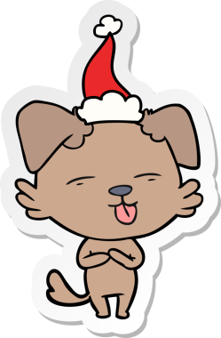 Bir insan tarafından çizilmiş Noel Baba şapkası takan bir köpeğin el yazısı.