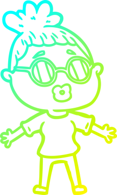 Bir insan tarafından çizilmiş gözlüklü bir karikatür kadın çizimi.