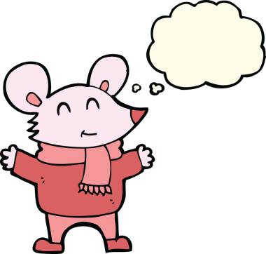 Bir insan tarafından çizilmiş düşünce baloncuklu çizgi roman faresi