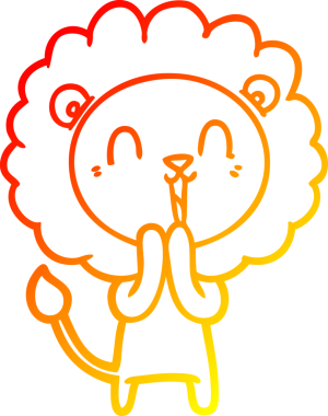 Bir insan tarafından çizilmiş gülen aslan karikatürü.