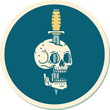 Bir insan tarafından çizilmiş bir kafatasının geleneksel stiliyle dövme çıkartması.