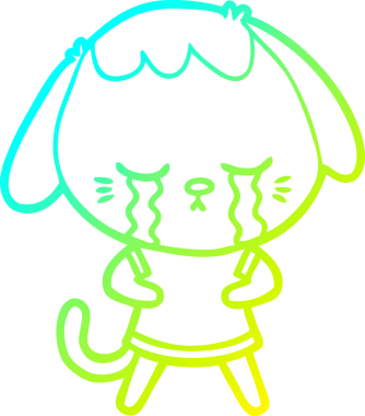 Bir insan tarafından çizilmiş ağlayan şirin bir köpek yavrusu çizimi.