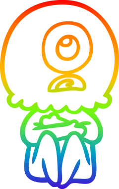 Gökkuşağı gradyanı çizimi bir insan tarafından çizilmiş bir Tepegöz uzaylı uzay adamı