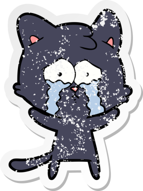 Bir insan tarafından çizilmiş, ağlayan bir kedinin sıkıntılı çıkartması.