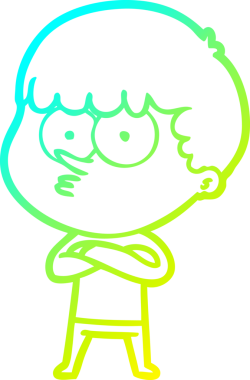 Bir çizgi film karakteri çizen soğuk gradyan bir insan tarafından çizilmiş meraklı çocuk.