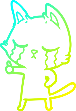 Bir insan tarafından çizilmiş ağlayan çizgi film kedisinin soğuk gradyan çizgisi.