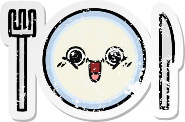 Bir insan tarafından çizilmiş tatlı bir yemek tabağının sıkıntılı çıkartması.