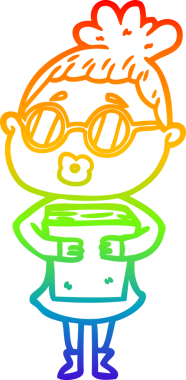 Gökkuşağı gradyan çizgi çizimi bir insan tarafından çizilmiş gözlük takan bir çizgi kadın.