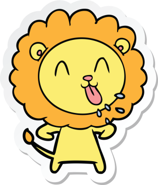 Bir insan tarafından çizilmiş mutlu bir aslanın çıkartması.