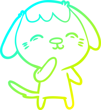 Bir insan tarafından çizilmiş mutlu çizgi film köpeğinin soğuk gradyan çizimi