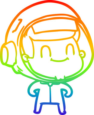 Gökkuşağı gradyan çizgisi çizimi mutlu bir astronot insan tarafından çizilmiş.