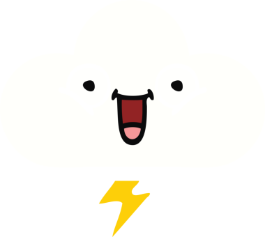 Bir insan tarafından çizilmiş bir gök gürültüsü bulutunun düz renk retro karikatürü