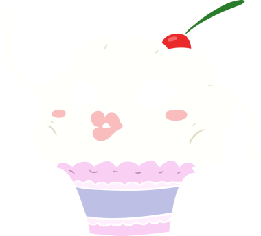 Bir insan tarafından çizilmiş düz renkli çizgi film keki.