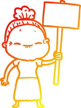 Bir insan tarafından çizilmiş barışçıl, yaşlı bir kadının sıcak çizgi çizimi.