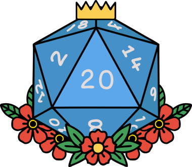 Retro Dövme Biçimi Doğal 20 D20 zar bir insan tarafından çizilmiş çiçek elementleriyle