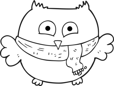 Bir insan tarafından çizilmiş siyah beyaz baykuş çizimi.