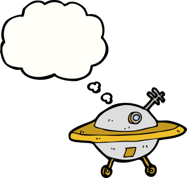 Bir insan tarafından çizilmiş düşünce baloncuklu uçan daire.