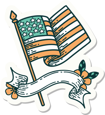 Amerikan bayrağının bayrağını taşıyan dövme stili çıkartması.