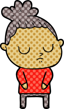 Bir insan tarafından çizilmiş sakin bir kadın çizgi filmi.