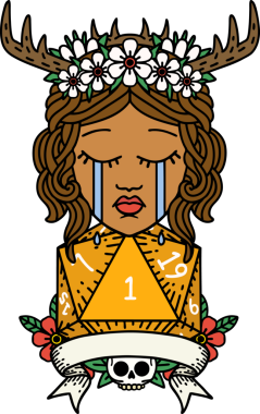 Retro Dövme Tarzı Ağlayan İnsan Druid Bir insan tarafından çizilmiş doğal bir ruloyla