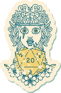 Retro Dövme Tarzı Bir insan tarafından çizilmiş 20 zarlı barbar karakter