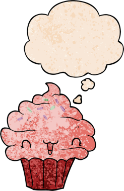 Bir insan tarafından çizilmiş grunge desenli düşünce baloncuklu tatlı çizgi film şekerli kek.