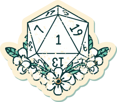 Doğal bir zarın grunge sticker 'ı bir insan tarafından çizilmiş çiçek elementleriyle yuvarlanıyor.