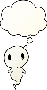 Bir insan tarafından çizilmiş yumuşak eğimli düşünce baloncuklu çizgi film hayaleti.