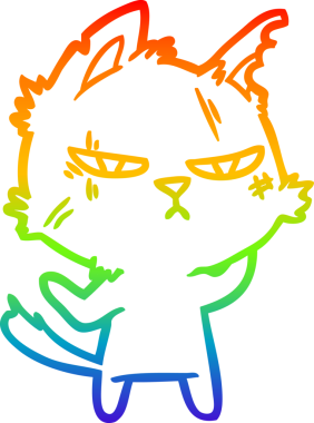 Bir insan tarafından çizilmiş sert bir çizgi film kedisinin çizimi.