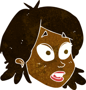 Bir insan tarafından çizilmiş, şaşırmış bir kadın yüzü.