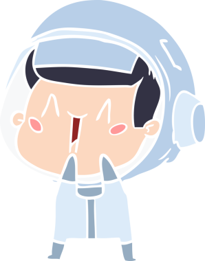 Bir insan tarafından çizilmiş mutlu düz renkli çizgi film astronotu.