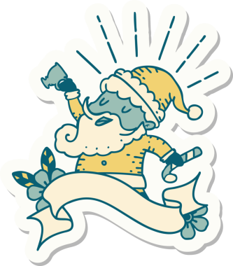 Bir insan tarafından çizilmiş dövme stili Noel Baba karakterinin çıkartması.