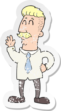 Bir insan tarafından çizilen karikatür ofis adamının gerilmiş çıkartması.