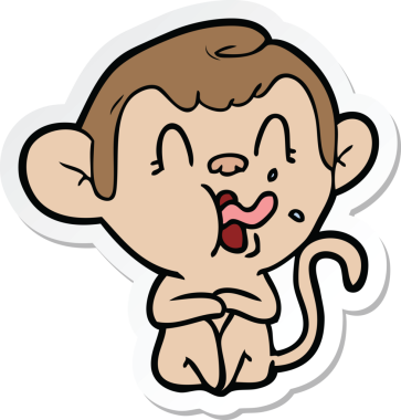 Bir insan tarafından çizilmiş çılgın bir maymun çıkartması.