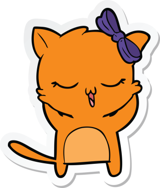 Bir insan tarafından çizilmiş kafasında fiyonk olan çizgi film kedisinin çıkartması.