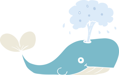 Bir insan tarafından çizilmiş su püskürten balinanın düz renk çizimi