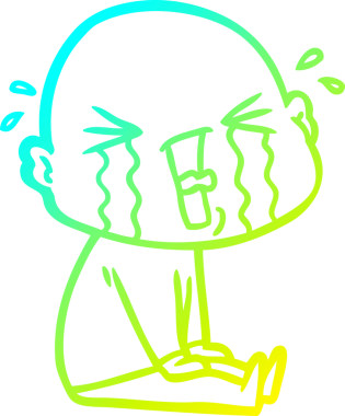 Bir insan tarafından çizilmiş, ağlayan kel bir adamın çizdiği soğuk çizgi.