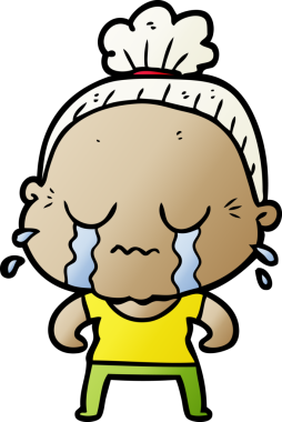 Bir insan tarafından çizilmiş ağlayan yaşlı kadın çizgi filmi.