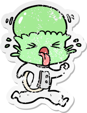 Bir insan tarafından çizilmiş garip bir uzaylı çizgi filminin sıkıntılı çıkartması.