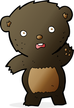 Bir insan tarafından çizilmiş siyah ayı yavrusunu sallayan at arabası.