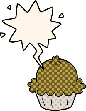 Bir insan tarafından çizilmiş çizgi roman tarzında konuşma baloncuğu olan şirin bir çizgi film pastası.