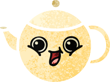 Bir insan tarafından çizilmiş çay demliğinin retro çizim tarzı karikatürü.