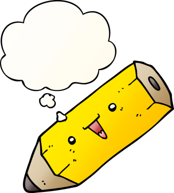 Bir insan tarafından çizilmiş yumuşak eğimli düşünce baloncuklu sevimli karikatür kalem.