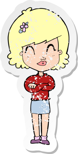 Çizgi filmdeki kederli, mutlu kadının kollarını bir insan tarafından katlanmış çıkartması.