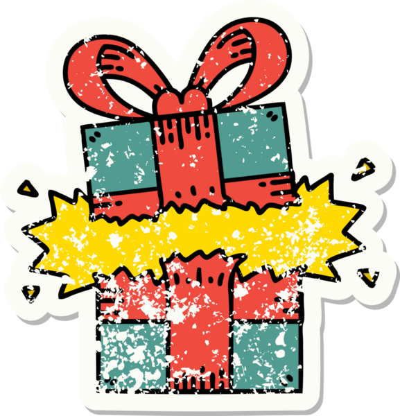 Bir insan tarafından çizilmiş geleneksel stil dövmeli bir hediye.