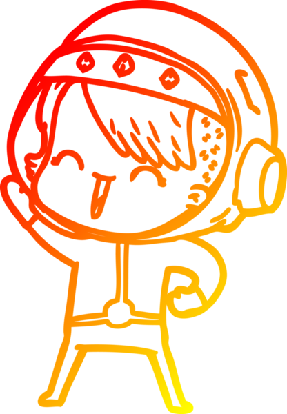 Bir insan tarafından çizilmiş mutlu bir uzay kızının sıcak çizgi çizimi