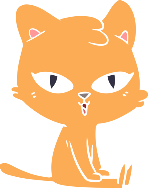 Bir insan tarafından çizilmiş düz renkli çizgi film kedisi